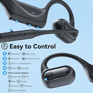 MONODEAL Open Ear Headphones with Mic, Wireless Headset with Microphone