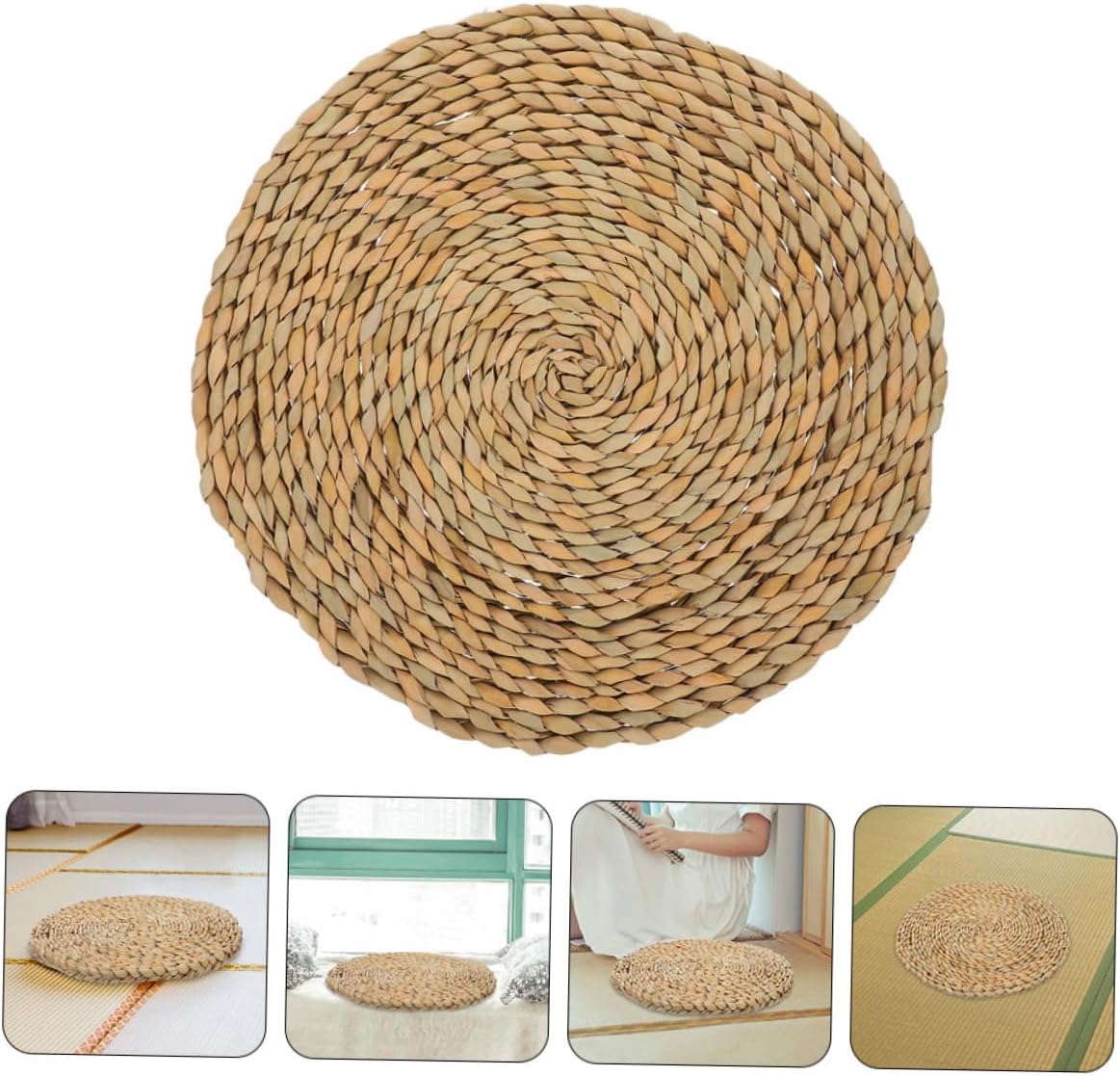 VICASKY Flat Japanese Round Straw Seat Cushion Floor Pillow for Meditation Yoga Couch Easy-Clean Home Decor