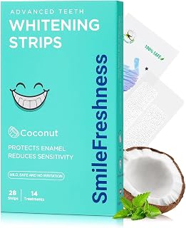 SmileFreshness Teeth Whitening Strips: 14-Day Clinically Proven Kit, Coconut Enamel Care, Reduced Sensitivity, 28 Strips for Visible Results
