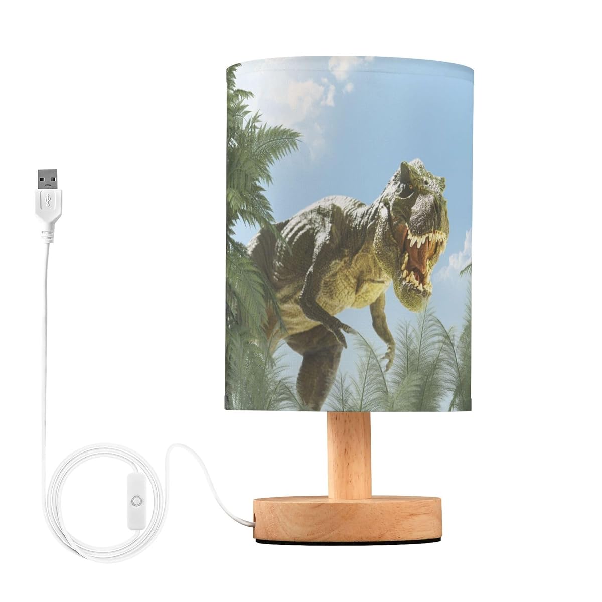 YYZZH Table Lamp Dinosaur in Jungle Forest Nightstand Lamp with Wood Base