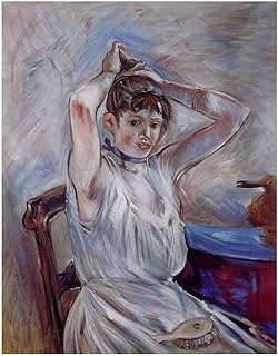 The Bath (Girl Arranging Her Hair) - Berthe Morisot hand-painted oil painting reproduction, Young Woman raising her arms to tie her hair