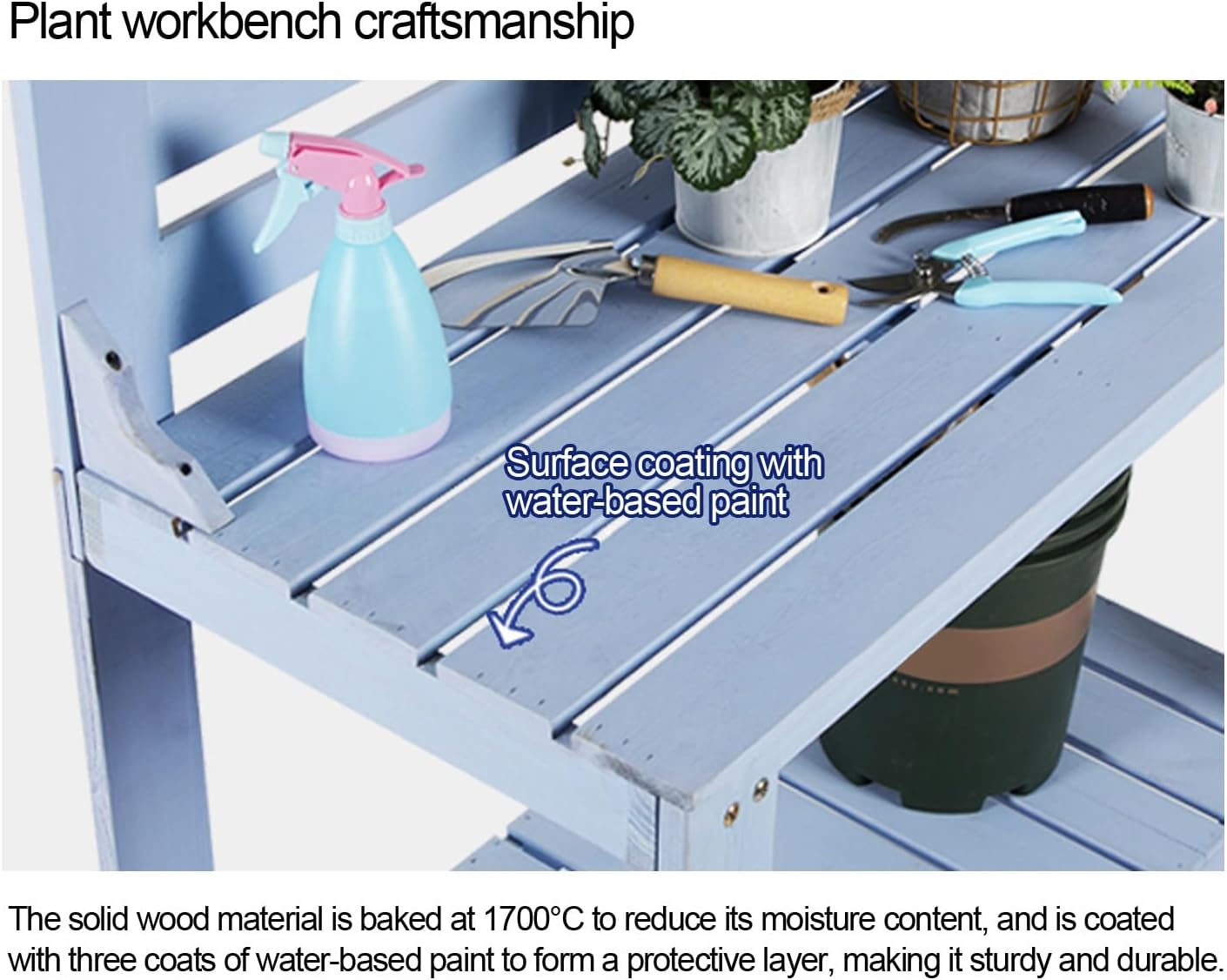 Solid Wood Potting Bench,Garden Potting Table Outdoors,for Gardening Workstation,Yard,Lawn,Patio Indoor Outdoor Flower Plant Pot Bench(Blue)