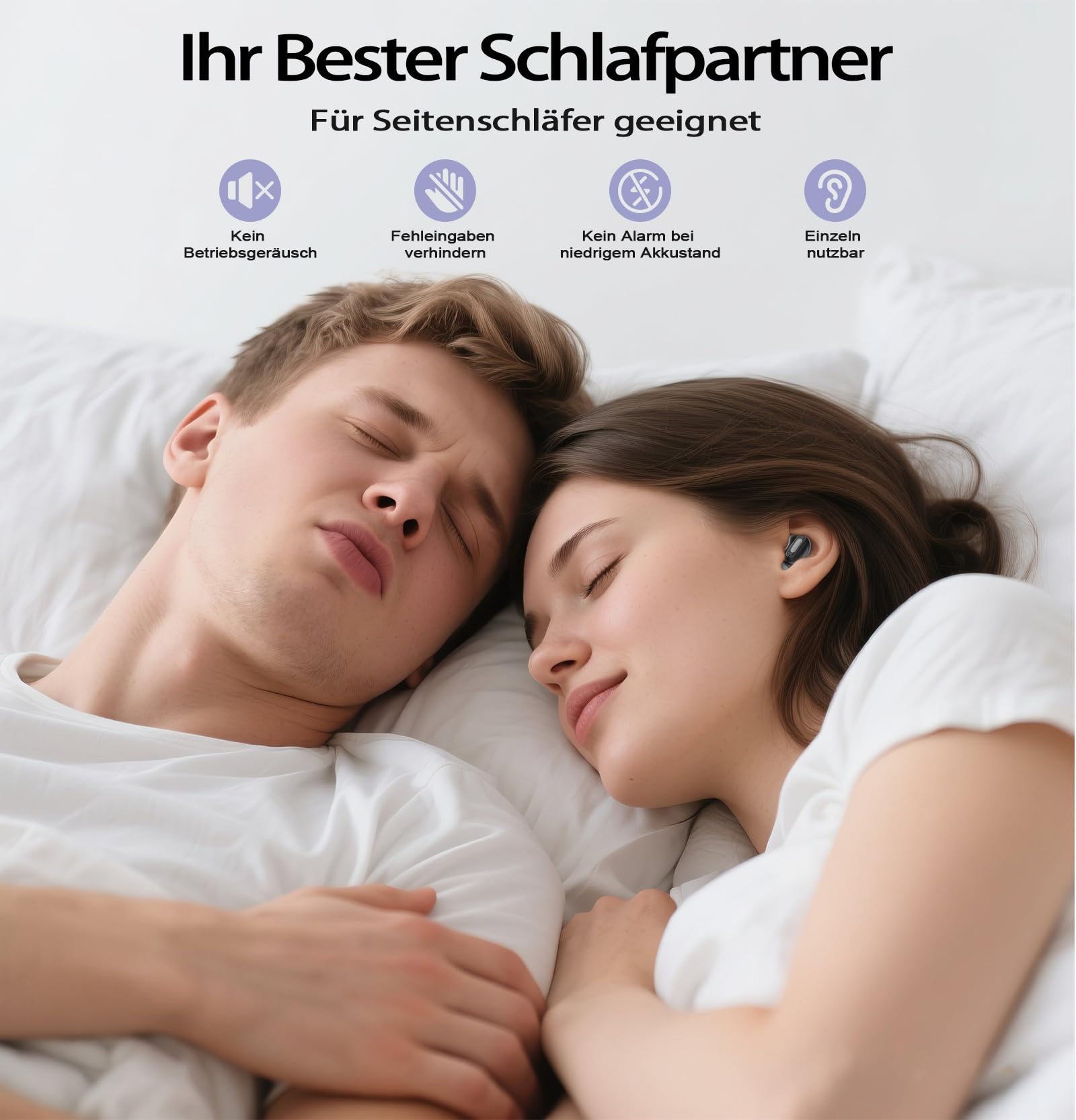 Bluetooth Kopfhörer, Schlafkopfhörer, In-Ear Kopfhörer Kabellos Bluetooth 5.4, Hi-Fi Sound mit ANC+ENC 4 Mikrofone 48H Kopfhörer, IPX7 Schlafmodus ohne Warnungen komfortabel Seitenschläfer Samtschwarz