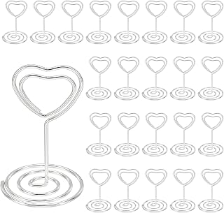 PATIKIL Porta Números De Mesa De 2", 24 Pcs Porta Tarjetas En Forma De Corazón Porta Fotos Con Clip De Alambre Soporte Para Notas Para Mesas Centros Restaurantes Bodas, Plateado