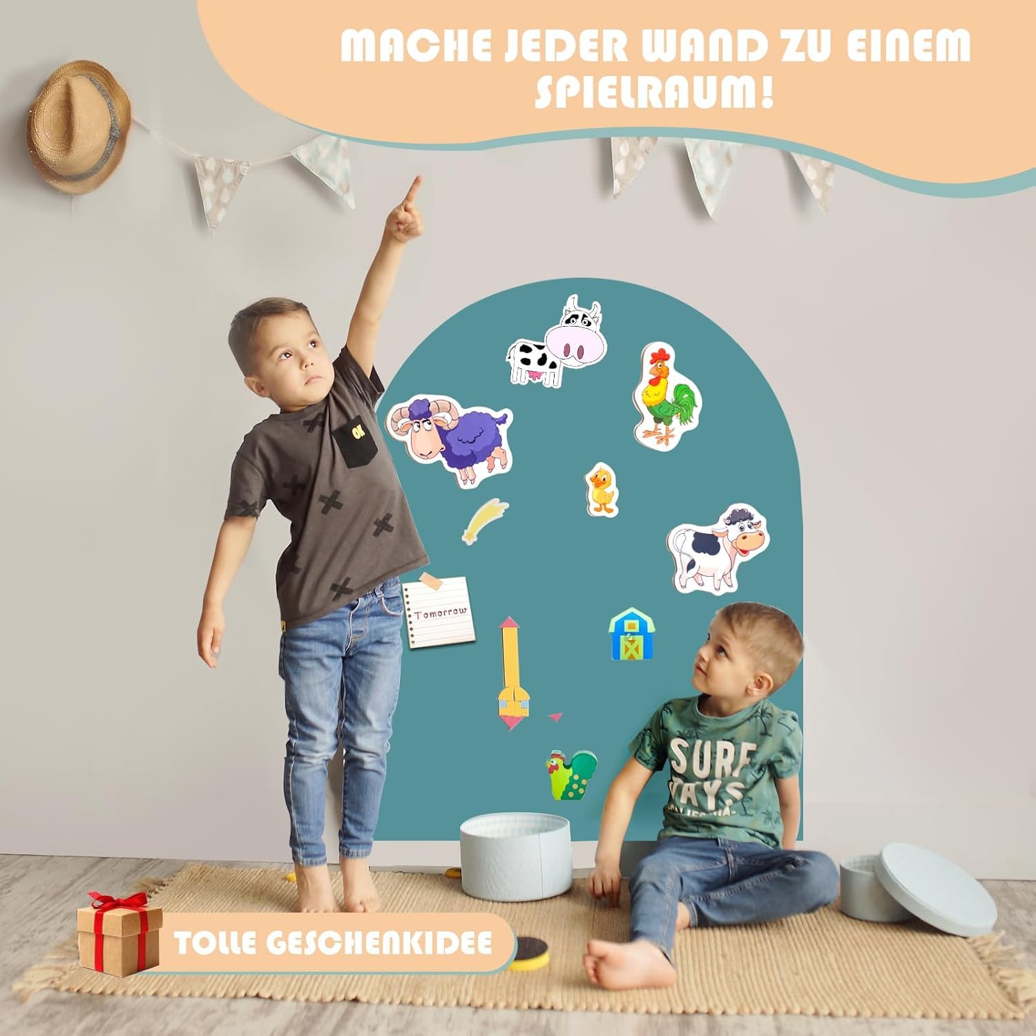 Magnettafel Kinder Selbstklebend, Magnetwand Groß 80x100cm, Magnetische Kreidetafel in Bogenform, Wandaufkleber mit 3 Staubfreie Kreide, 1 Reinigungstuch – Geschenk (Türkis)
