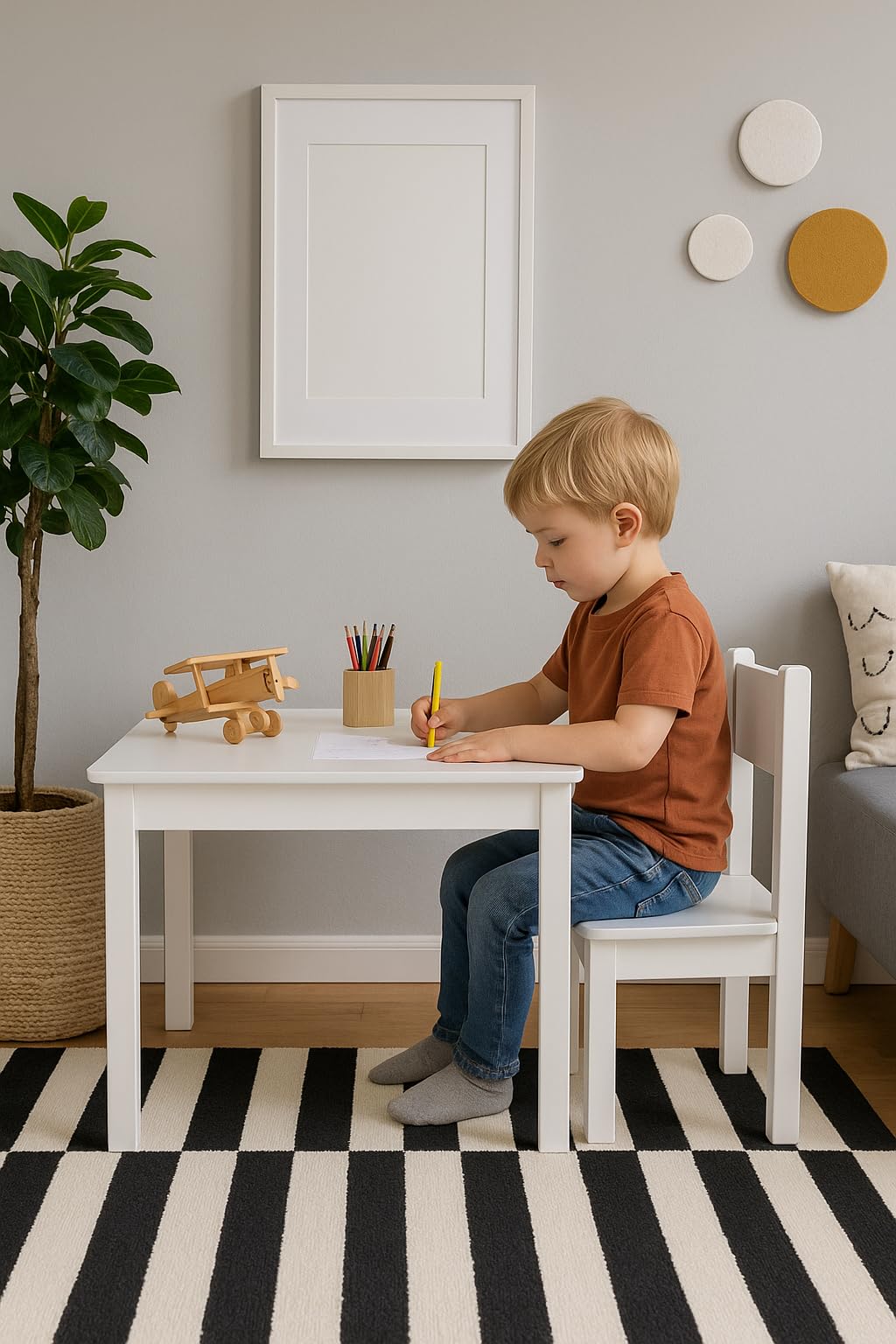 leomark tavolo e 2 sedie in legno per bambini 60x60x49 cm, stabile set per camera dei bambini, sala comune, scuola materna, asilo nido, mobili per bambini, Yeti colore BIANCO
