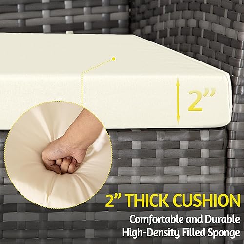 Miniatura 2 de HYDRAGARDEN Juego de muebles de exterior de 4 piezas, sofá seccional de mimbre para patio con mesa de centro de vidrio templado y cojines, juego de