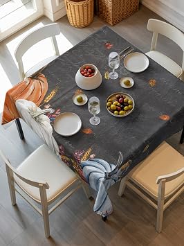 Vintage Blackboard Pumpkin Leaves Square Tablecloth 60 x 60 Inches Waterproof & Stain Resistance Table Cloth Decorative Fabric Table Cover for Dinning/Party/Buffet/Banquet