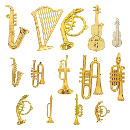 Mini Christmas Musical Instruments 14Pcs Miniature Trumpet Saxophone Guitar Set for Christmas Tree Decorations
