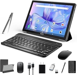 2023 Newest Tablet 10 Inch,2 in 1 Tablet with Keyboard Mouse, Android 4G Cellular Tablet with 2 SIM 1 SD-64GB ROM SD Max 512GB,Octa-Core,1080 FHD,13MP,GMS-Zertifizierung,GPS/ WIFI/ Bluetooth(Black)