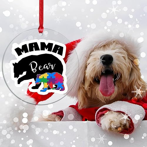 Miniatura 46 de Adorno de Navidad Mama Bear Novedad Acrílico Adornos de Navidad Mama Bear Autismo Rompecabezas Colorido Oso Navidad Colgante Ornamento Puzzle Piezas