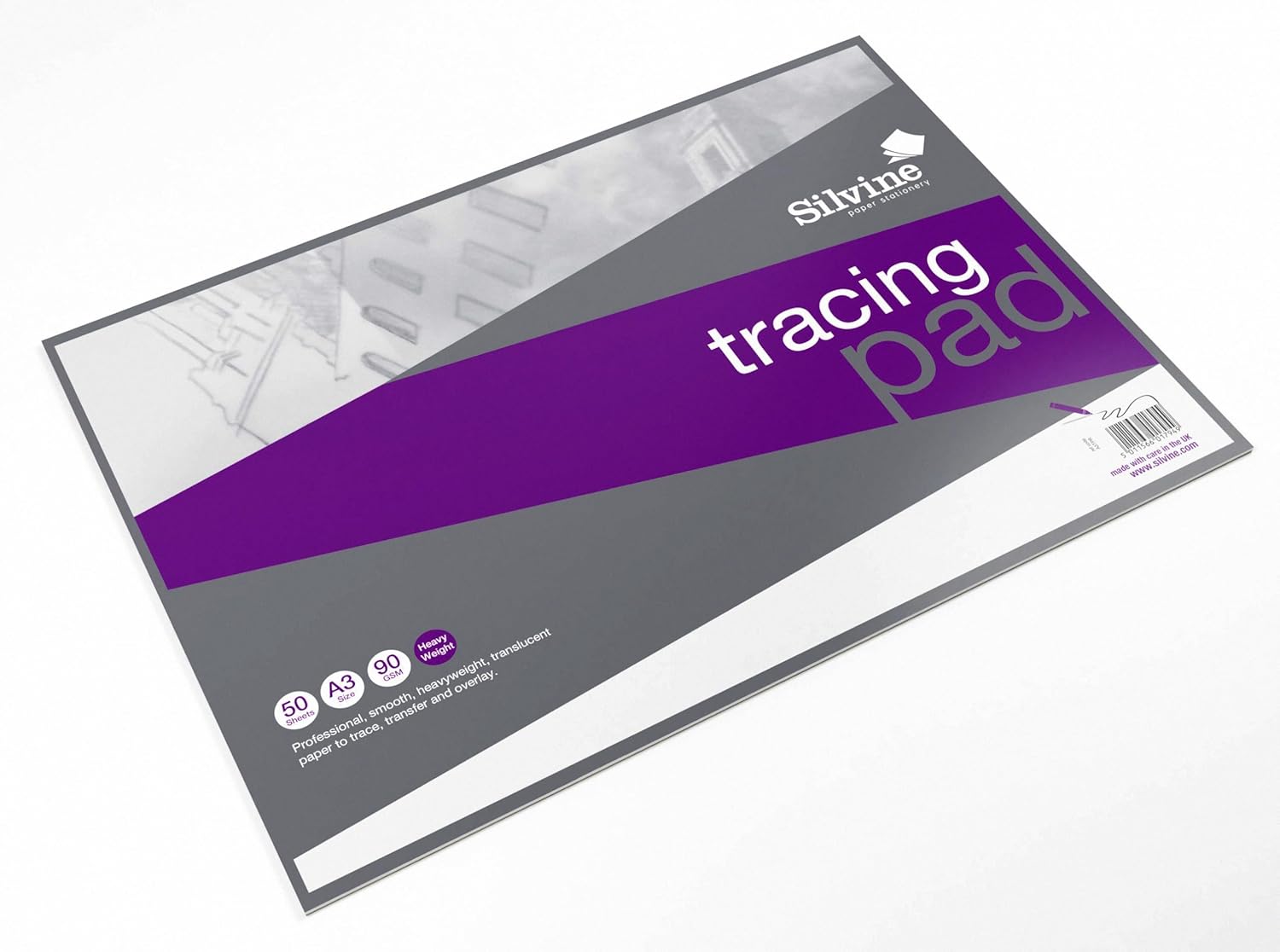 Silvine A3 Professional Tracing Pad. 50 Sheets of Quality Heavyweight Tracing Paper (90gsm) Ref A3TPR