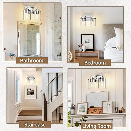 Miniatura 3 de Lámpara de tocador de níquel sobre espejo, aplique de pared de 2 luces para baño y dormitorio