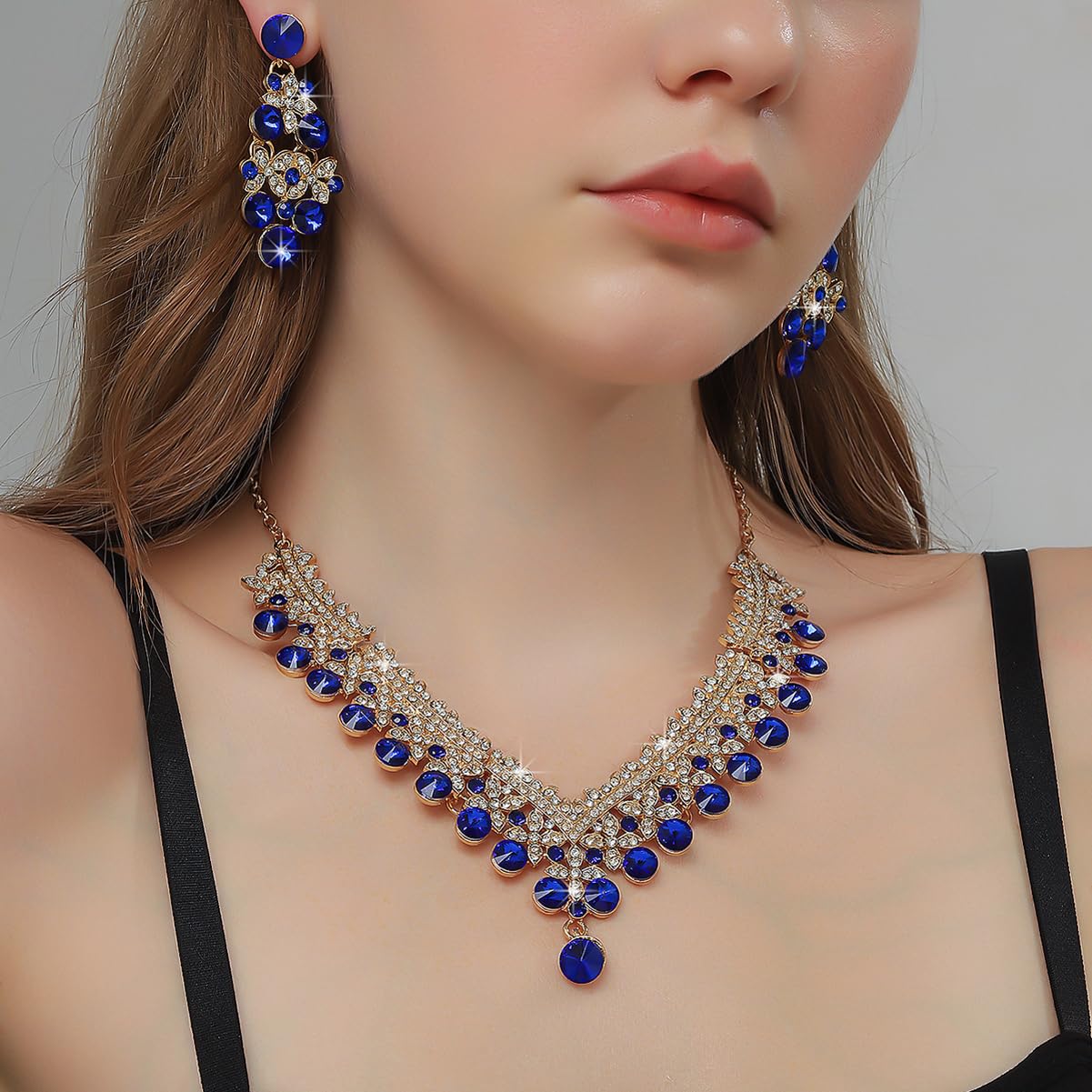 Shining Diva Fashion Latest Stylish Design Fancy Wedding Party Crystal Diamonds Necklace Jewellery Set for Women - Image 4