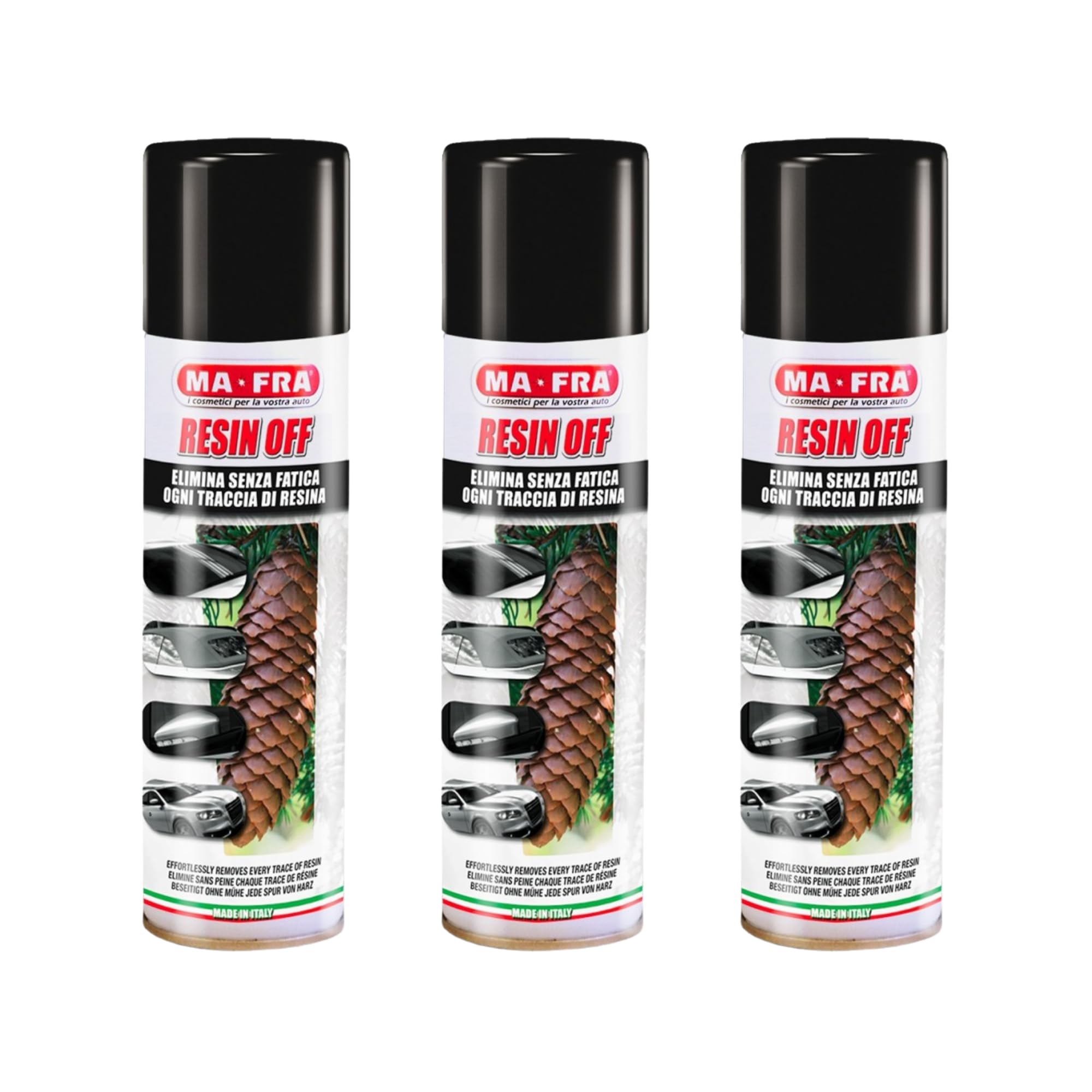 Elimina Resina Auto Senza Graffi Kit 3 Resin Off Ma-Fra Spray Rimuove E Salsedine Da Carrozzeria Vetri, 3x250 Ml