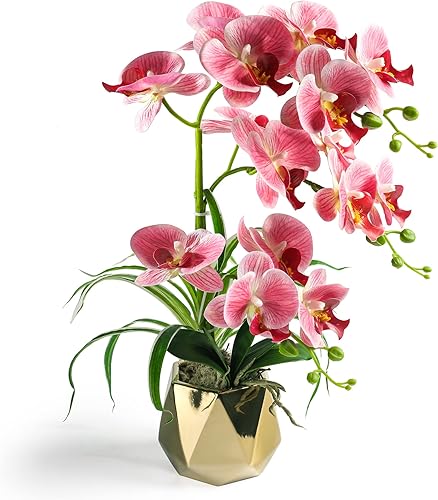 Orchids - Flores artificiales, plantas y flores de orquídeas falsas en jarrón, orquídea sintética en maceta para decoración del hogar en interiores,
