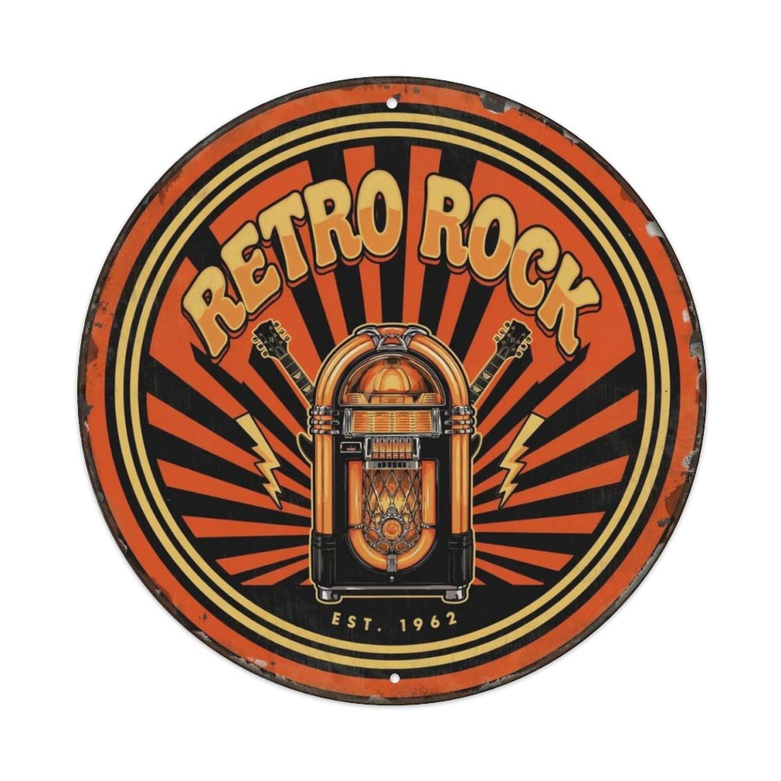 Retro Rock 60s Jukebox Round Metal Tin Sign Plaque