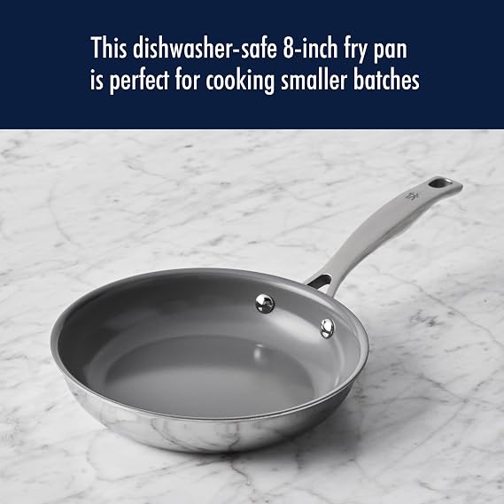 HENCKELS Clad H3 8-inch Induction Ceramic Nonstick Frying Pan, Stainless Steel, Durable and Easy to clean