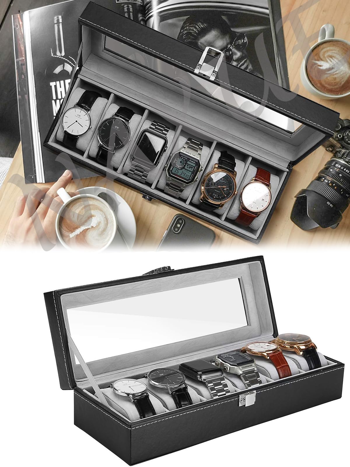 NAXUE Watch Box Organizer, 6 Slot Watches Storage Box Holder Organizer with Transparent Window, PU Leather Lockable Watch Case with Removable Watch Pillow, Watch Case Organiser for Men and Women (B0BS415X4M) Amazon Price History, Amazon Price Tracker
