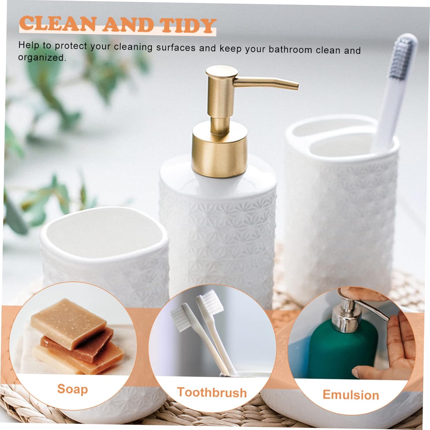 Ceramic Bathroom 5-Piece Set Toothbrush Holder Soap Tray Lotion Box and Cup White Bathroom Accessories for Home Decor