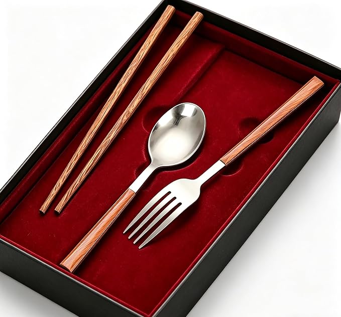 Durable Stainless Steel Tableware: Chopsticks, Spoon, and Fork Set