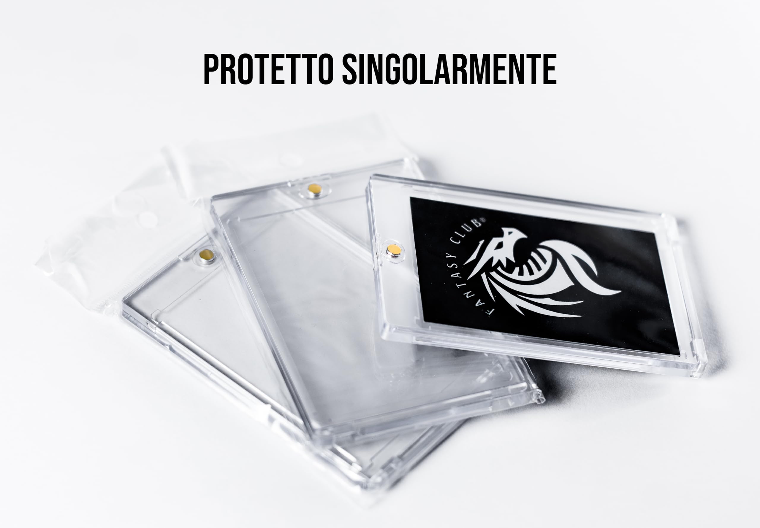 FANTASY CLUB | 25 Supporti Magnetici One-Touch per Carte TCG – Ultra trasparenti con protezione UV al 99+% | Chiusura sicura con magnete per carte standard | Esponi e proteggi i tuoi migliori pulls