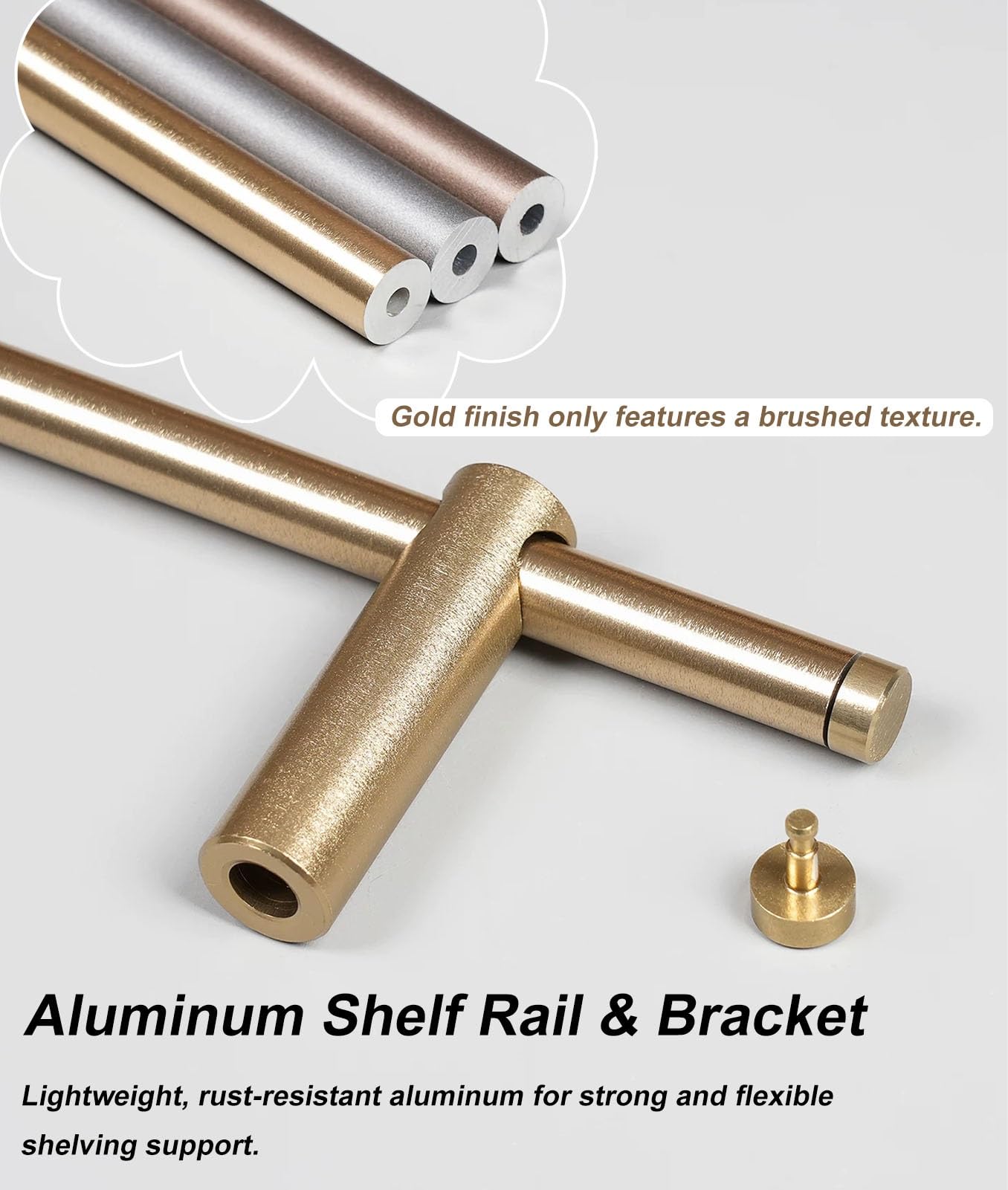Barra Protezione Mensola Asta di Sicurezza Antiribaltamento per Scaffali in Alluminio, Ringhiera Protettiva Decorativa per Scaffali Espositivi (con Ferramenta)(Brushed Gold,11" (28 cm))