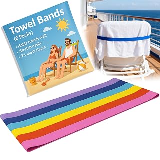 Extra Wide Beach Towel Bands, Towel Straps, Beach Chair, Pool Chairs Cruise Ship Essentials, Towel Chair Clips Towel Holder Beach Towel Clips Thicken No Snapping Easy to Stretch (6 Pack - 6 Colors) - Amazon product rated Grade A