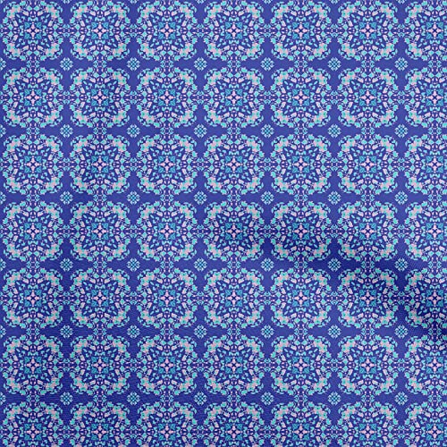 oneOone Cotton Poplin Twill Blue Fabric Arabic Moroccan Quilting Supplies Print Sewing Fabric By The Yard 56 Inch Wide