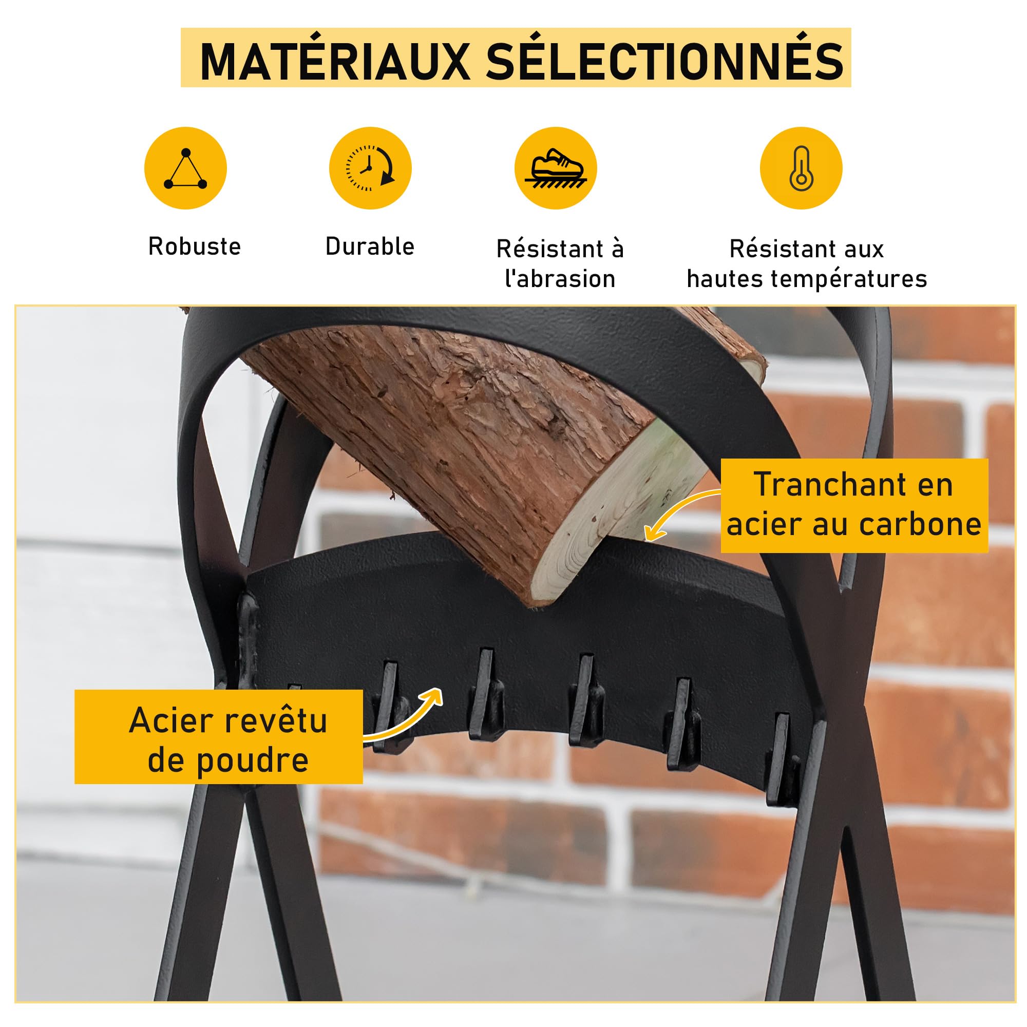 Outsunny Fendeur de bois de chauffage fendeuse à bois manuelle en acier 24,4 x 20,8 x 37,4 cm noir