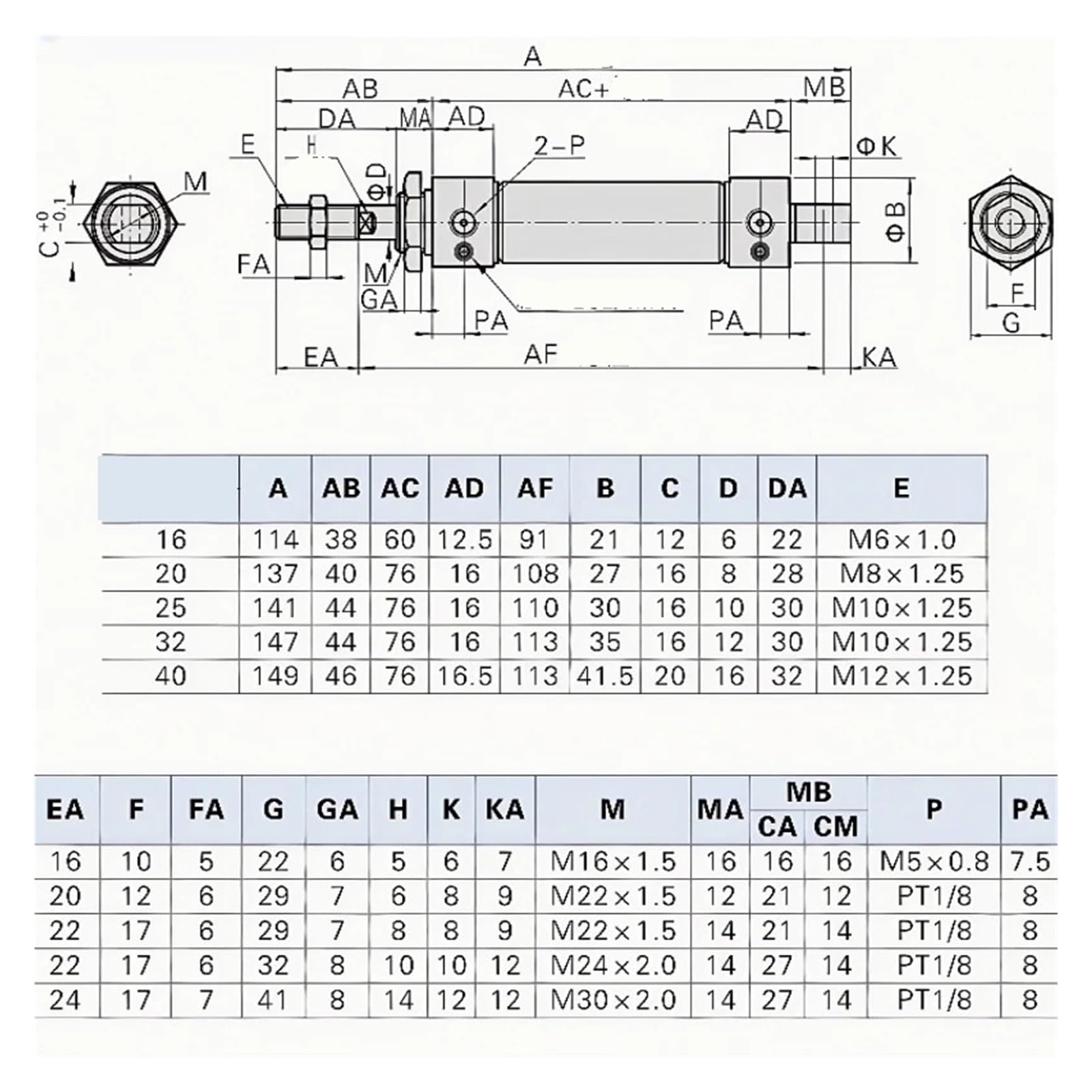 16/20/25/32/40mm Mini Cylinder 25/50/75/100/200/300mm Stroke Single Lever(MAL25-,Stroke 250)