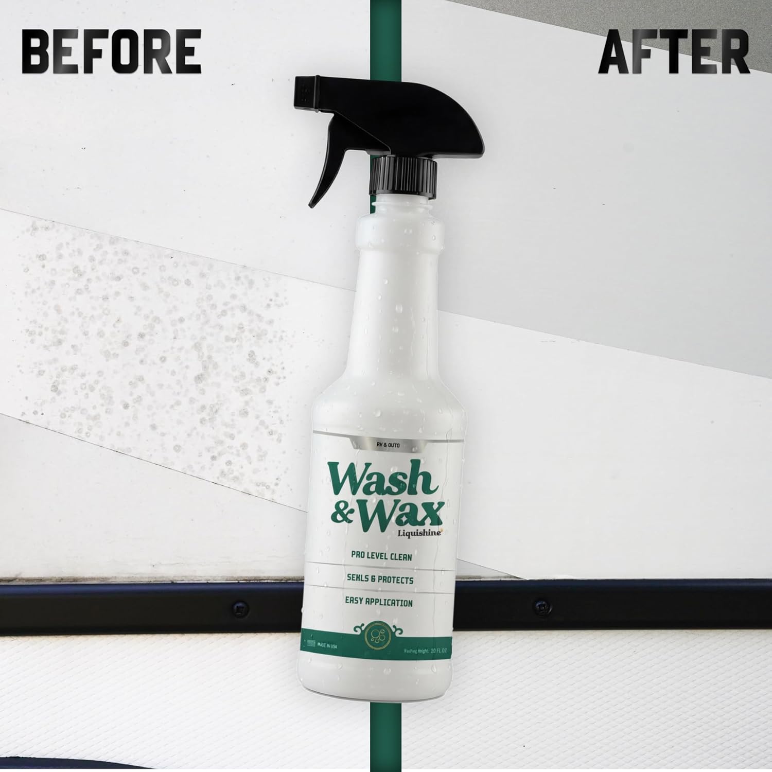 Wash & Wax RV Cleaner, 2-in-1 Exterior RV Wash Soap, Waterless or Traditional Wash, Removes Road Film, Dirt & Bugs, Adds Protective Shine, Safe for Fiberglass and Painted Surfaces, 20 Fl Oz