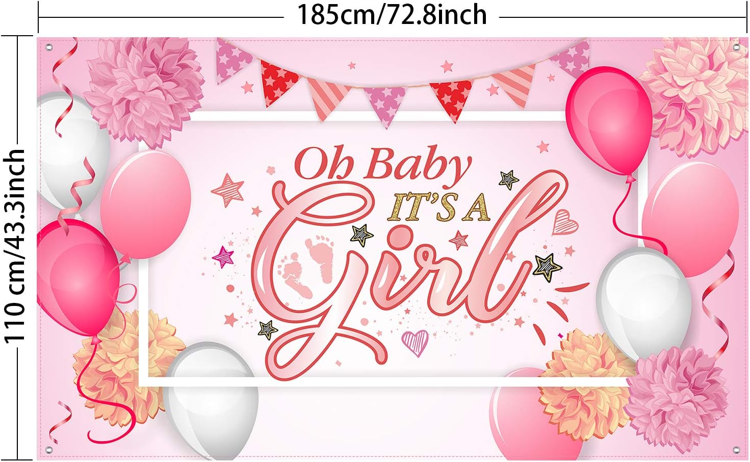 Baby Shower Backdrop It's a Girl Banner 6 x 3.6 ft Large Pink Fabric Decor image 2