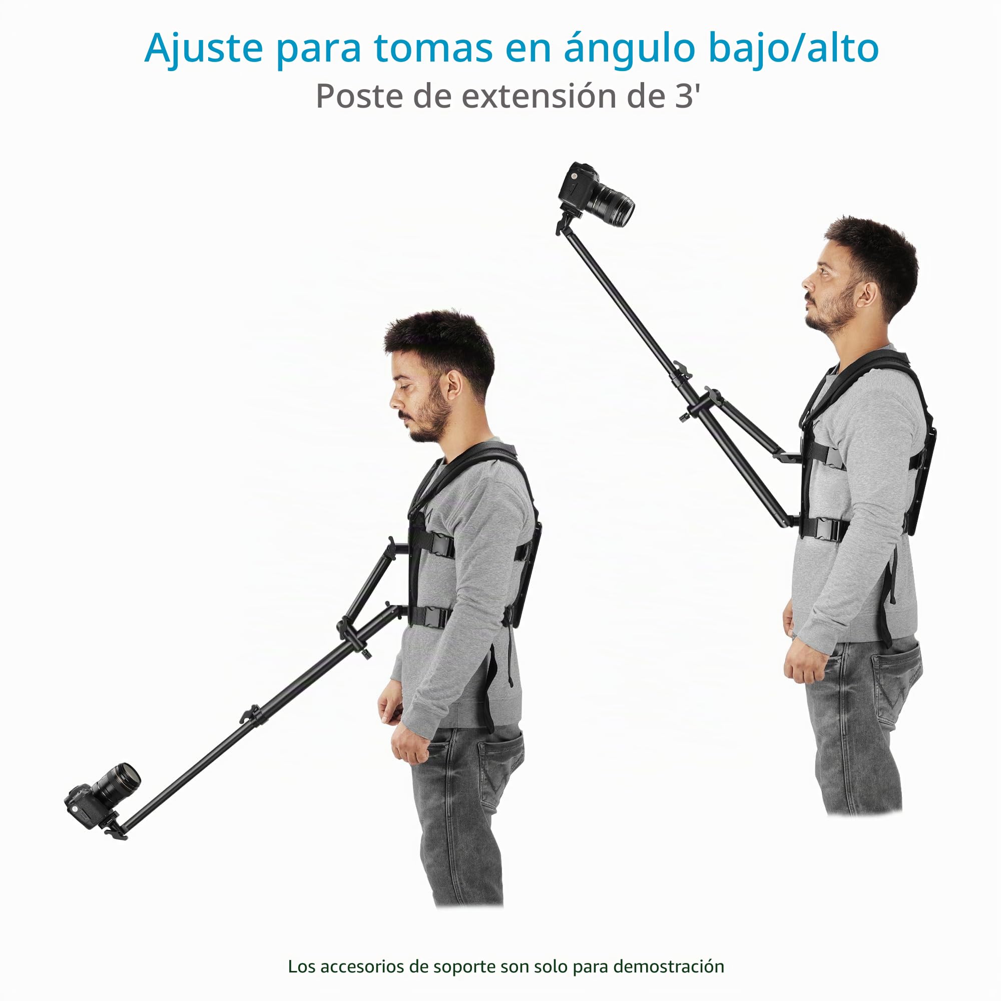 FLYCAM Arnés de montaje para cámara DSLR Camvest manos libres, 1,3 kg | Poste telescópico de 3 pies con inclinación de cabeza de bola de 180° para ángulos de disparo POV o tercera persona