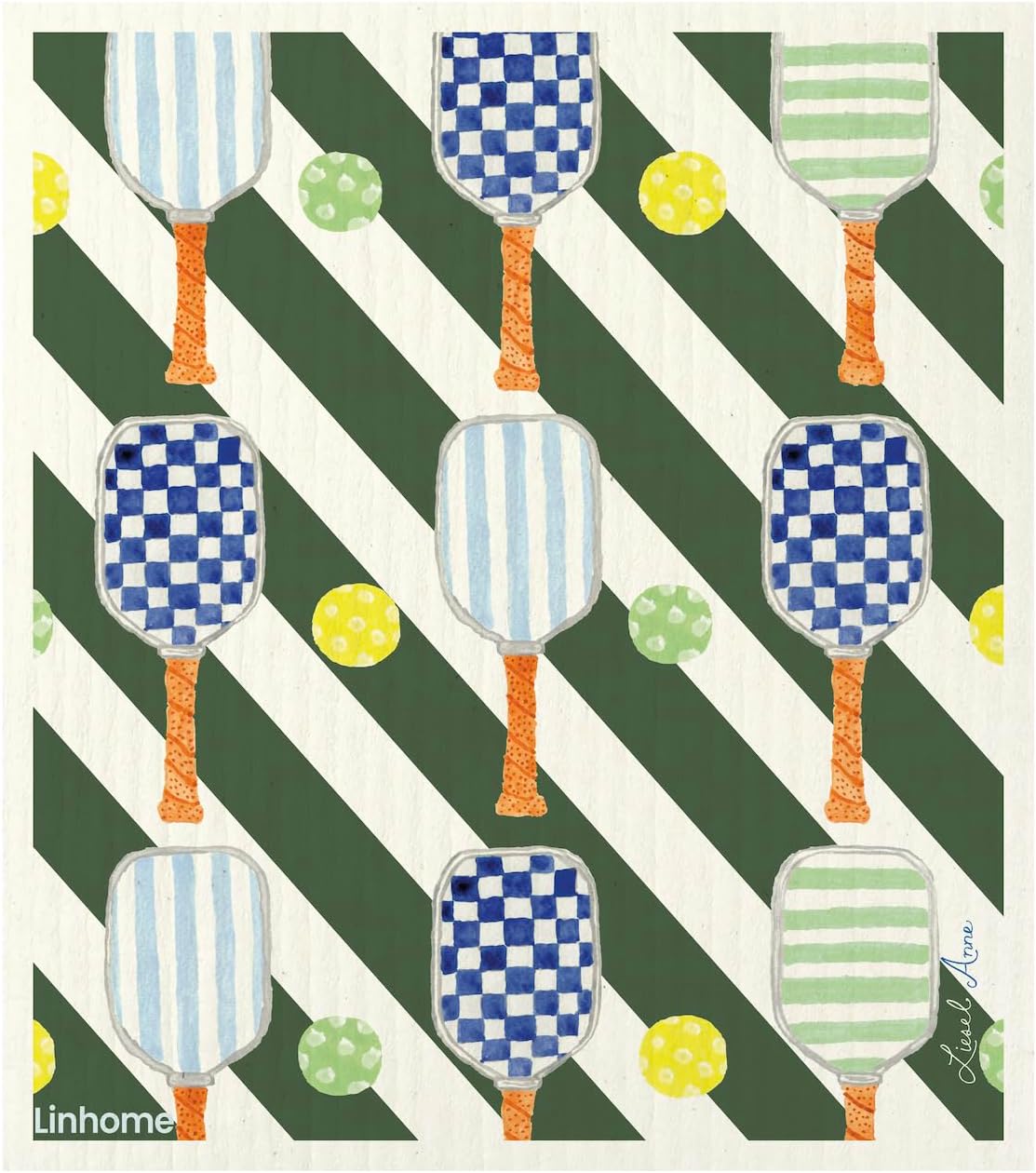 Pickleball Swedish Dishcloth, Reusable Paper Towel, Super Absorbent Cellulose Sponge, Pickleball Pattern, Washable Kitchen Cleaning Cloth (4, Pickleball Pastels)