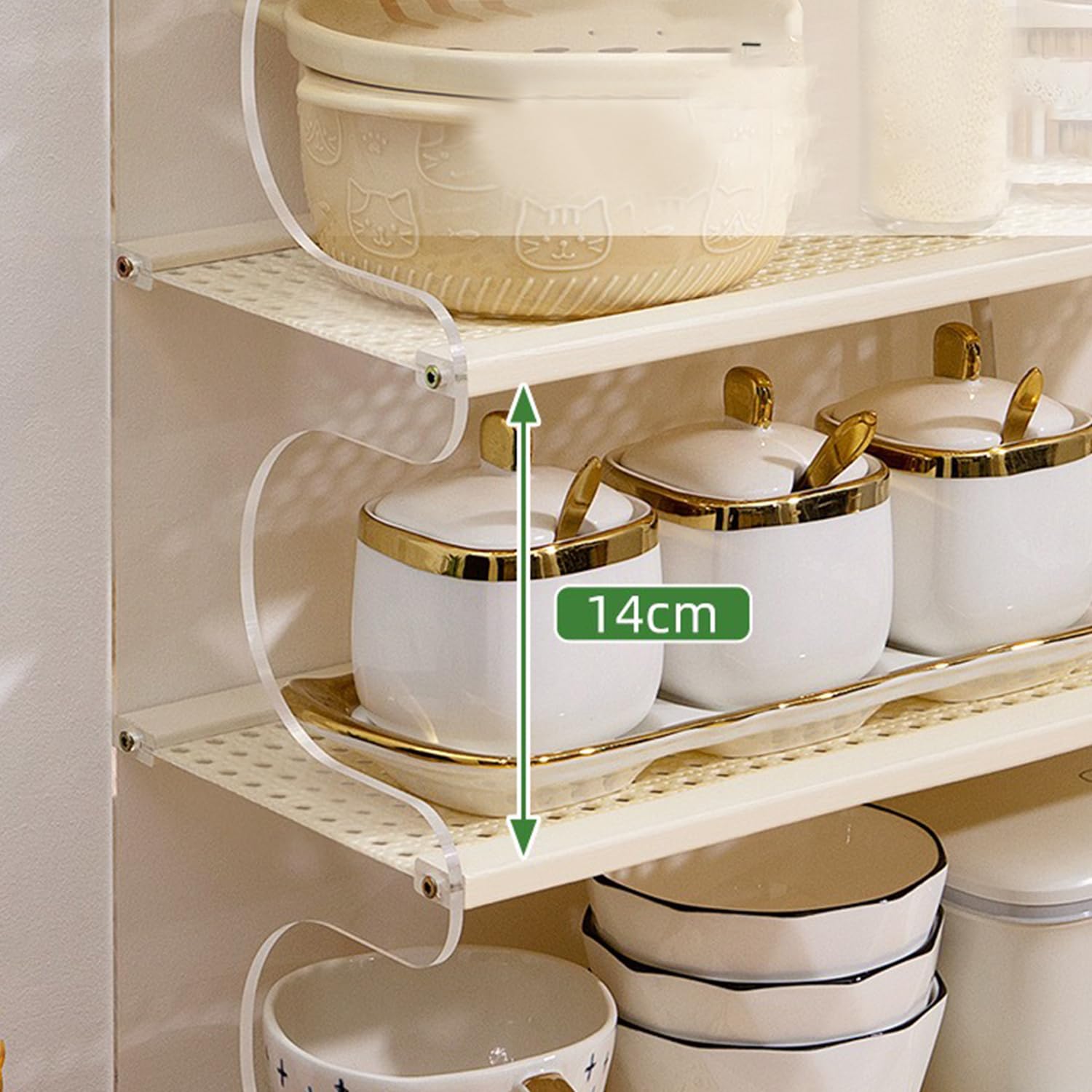 2-4 Etage Gewürzregal Stehend, Küchenregal Arbeitsplatte Spice Rack Rattan-Flechtwerk Kaffeebar Kaffee Organizer Kosmetikregal Ausstellungsregal Für Küche Badezimmer,Cream,50 * 18 * 51cm