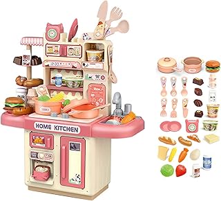 لعبة مطبخ للأطفال، طقم ألعاب يضم إكسسوارات المطبخ من حلة طهي ضغط وبولة لحمل أدوات المائدة وسكاكين المطبخ وأدوات تناول الطعام والخضروات