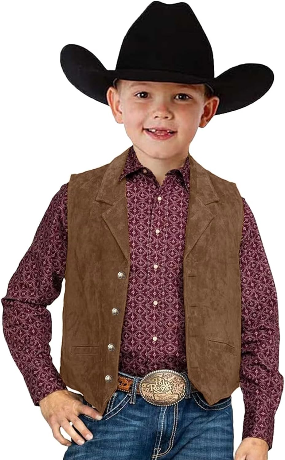 Boys Vest Western Suede Dress Vest for Kids Casual Retro Cowboy Waistcoat for Wedding Party