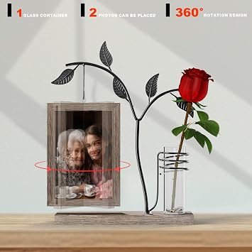 Picture Frames 6x4, Personalised Gifts with Glass Vase and Metal Tree Knot Rotatable, Holds 2 Photos, Suitable for Family Gifts, Thanksgiving, Christmas, Birthday