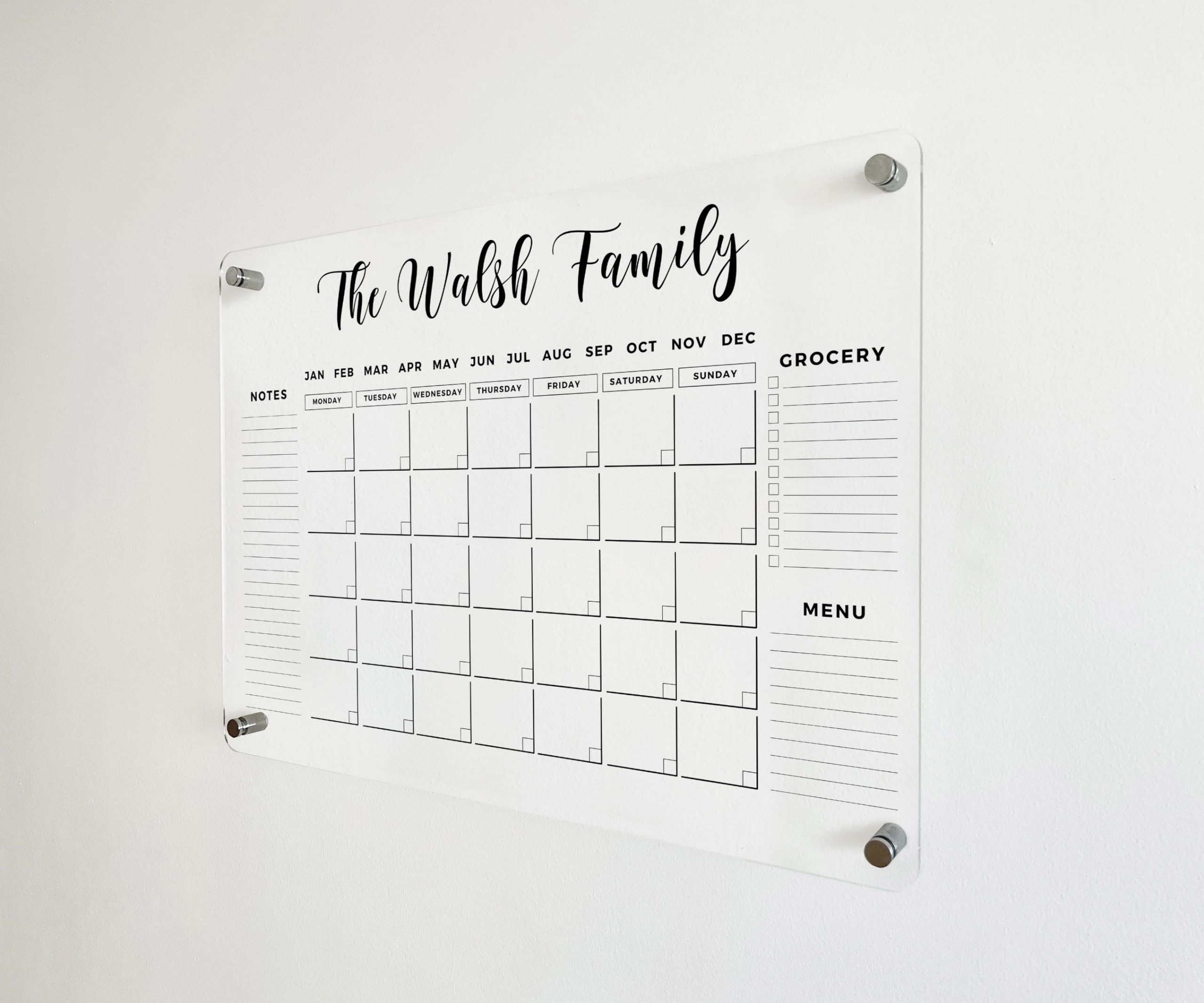 BLACK ACRYLIC Custom Weekly Personalized Calendar 2025 - Dry Erase Board, Dry Erase Calendar, Monthly and Weekly Calendar, Transparent Calendar