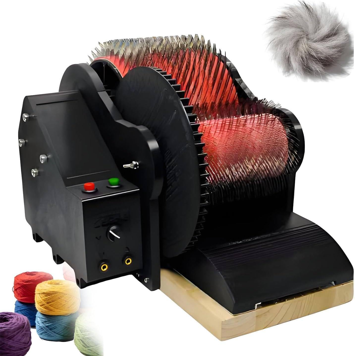 zxmeimm Electric Wool Fiber Drum Carder Machine & Accessories - Foot Pedal Control, Adjustable Speed for Combing & Spinning - Remove Impurities, Mix Colors for Crafting DIY Felt Projects