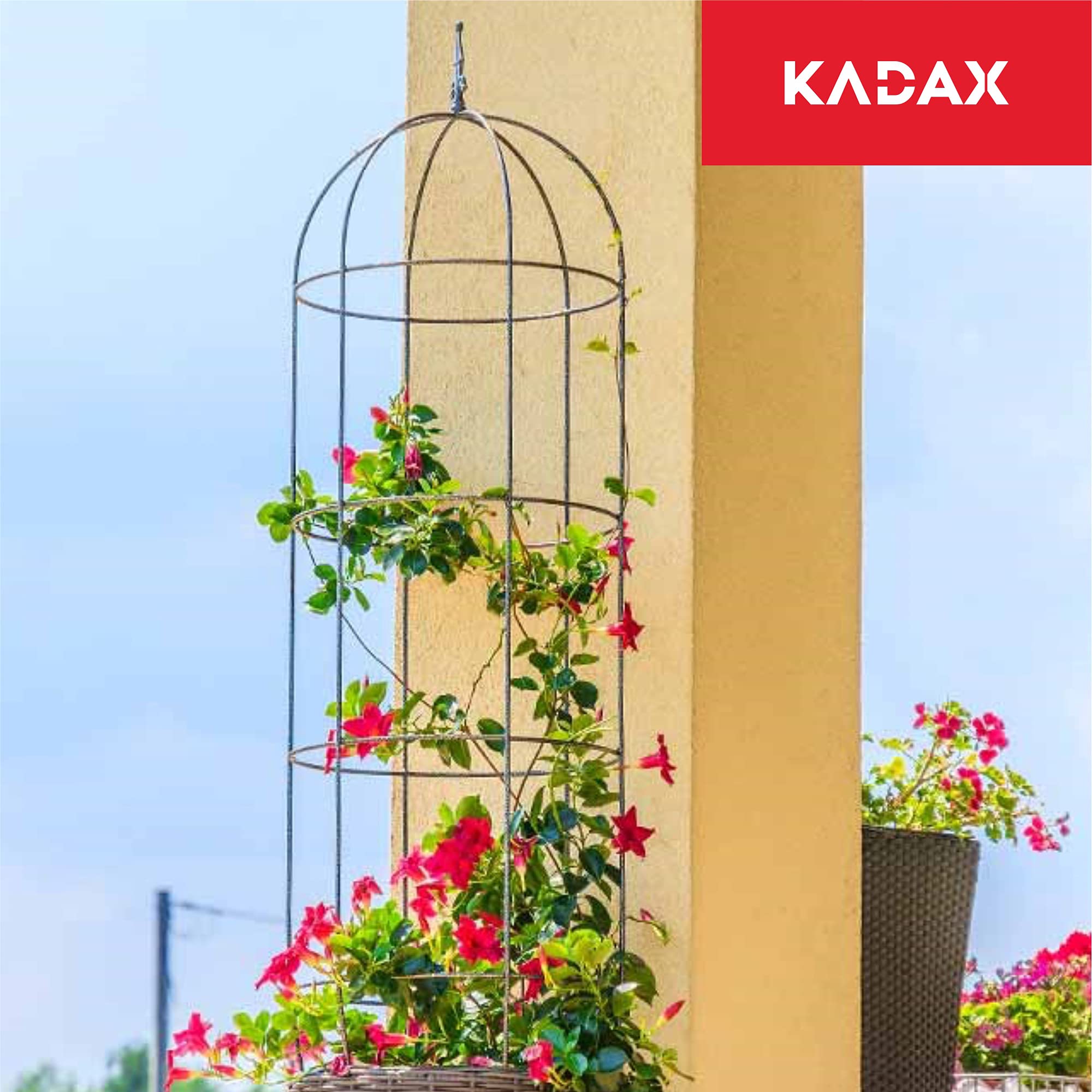 KADAX Rankobelisk aus pulverbeschichtetem Stahl, 3D-Rankobelisk, Rankhilfe, Obelisk, freistehende Ranksäule, Rankobelisk, Rankturm, Rankgitter (H: 150 cm, Rund)