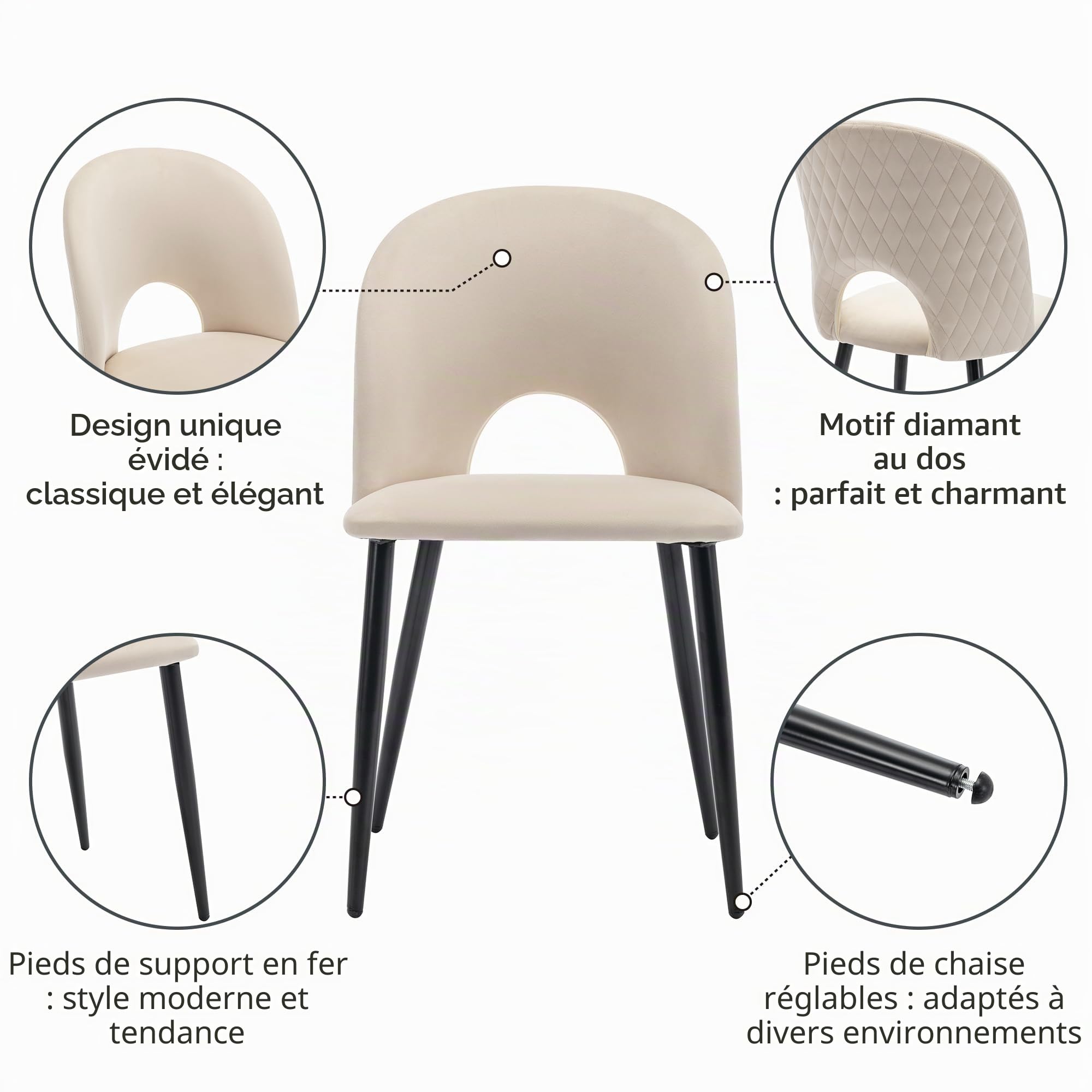 Merax Ensemble de table à manger 140 x 80 cm avec 4 chaises, motif marbre MDF, pieds en métal, chaises rembourrées en velours avec dossier, pour salle à manger, cuisine, salon, noir et beige