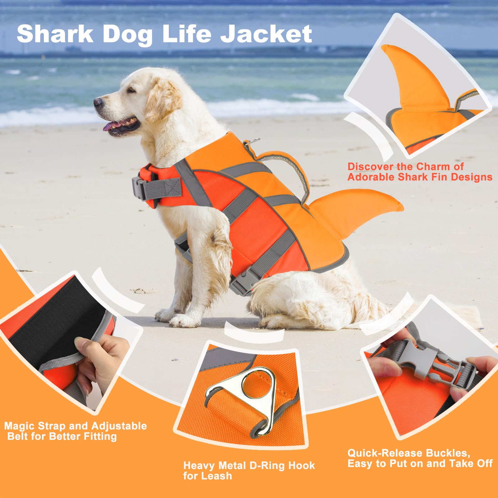 Doglay - Gilet de sauvetage pour chien requin, flottabilité supérieure avec poignée de sauvetage et bandes réfléchissantes et aileron de requin, gilet de natation pour petits chiens