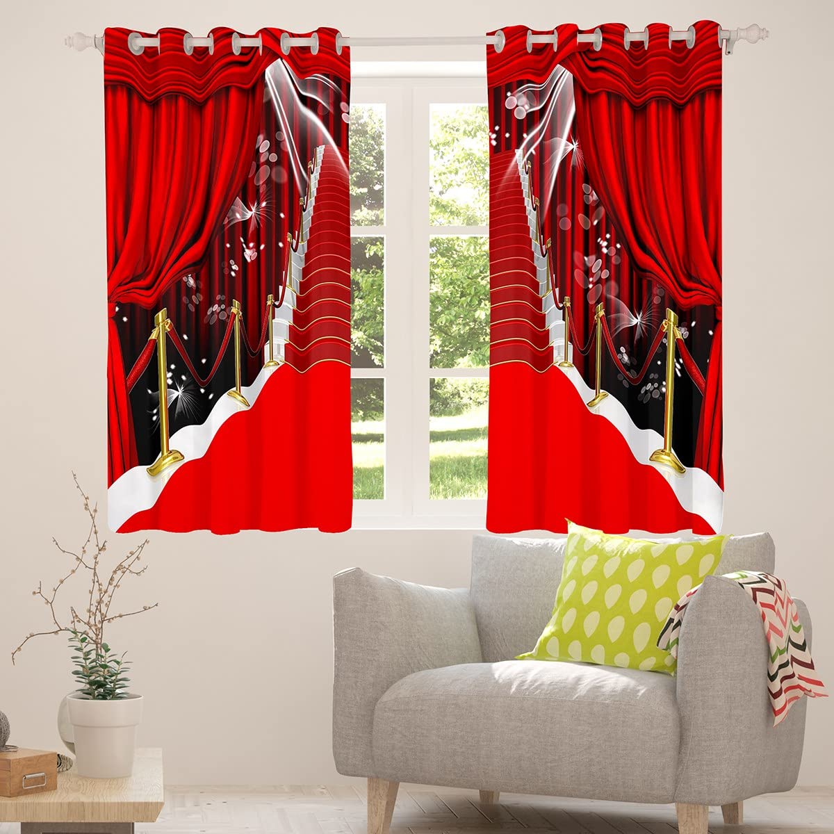 Filmkinovorhänge Im Vintage-Stil, Rot – 2 Stück Je 53x114 Cm, Verdunkelnd, Aus Polyester, Mit Stangentasche