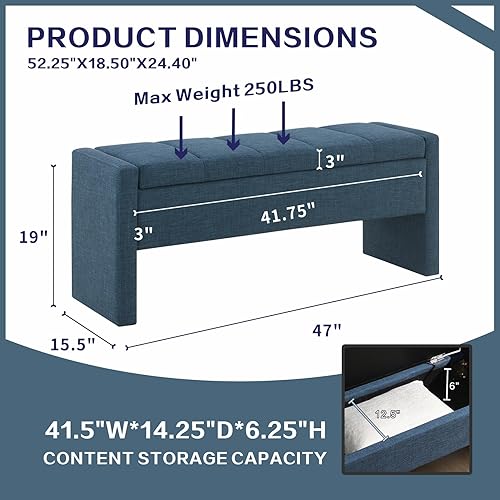 Miniatura 2 de Otomana de 47.25 pulgadas con almacenamiento, banco de almacenamiento en el extremo de la cama, banco de entrada, reposapiés multifuncional tapizado