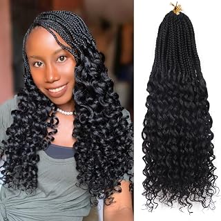 Box Braids Crochet Hair 18 Inch Curly Crochet Hair for Black Women Pre Looped 7 Packs Crochet Box Braids with Curly Ends Knotless Crotchet Micro Braid (1B)