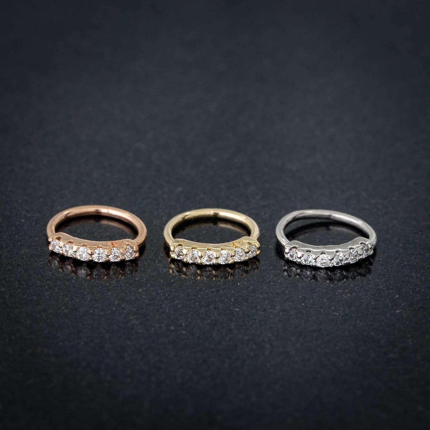 Jewelry Avalanche 6-stone Diamond Nose Hoop, Solid 14K Gold Nose Ring, 20G, 6mm Diameter
