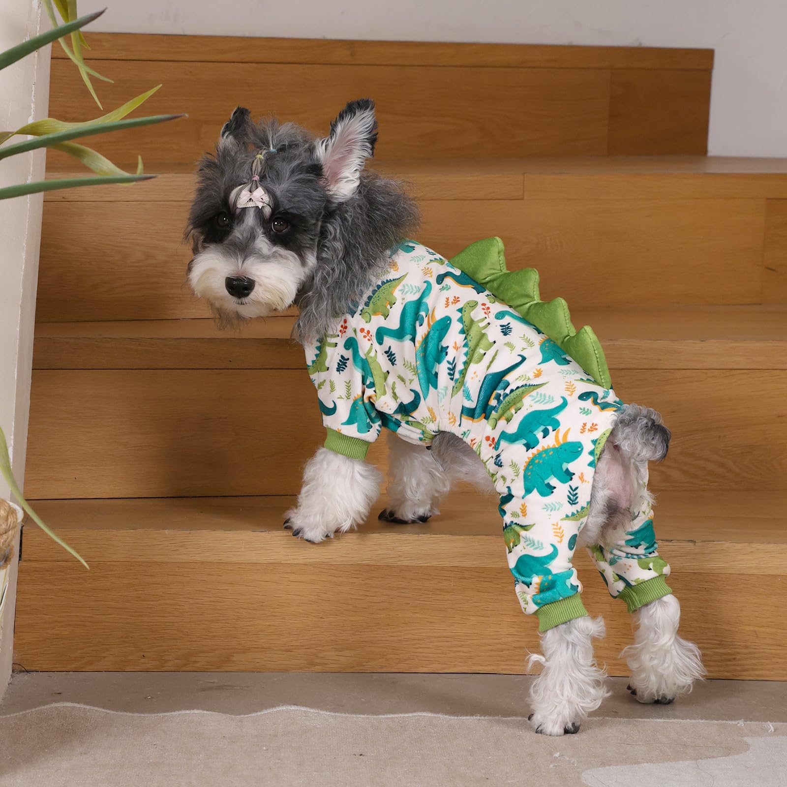 CuteBone Dinosaurier Kostüm Hund Pyjamas, elastische Spandex Kristall Samt Schlafkleidung Mantel für kleine Hunde, weiche und warme Haustier Outfit Kleidung für kaltes Wetter COSP05S-DE