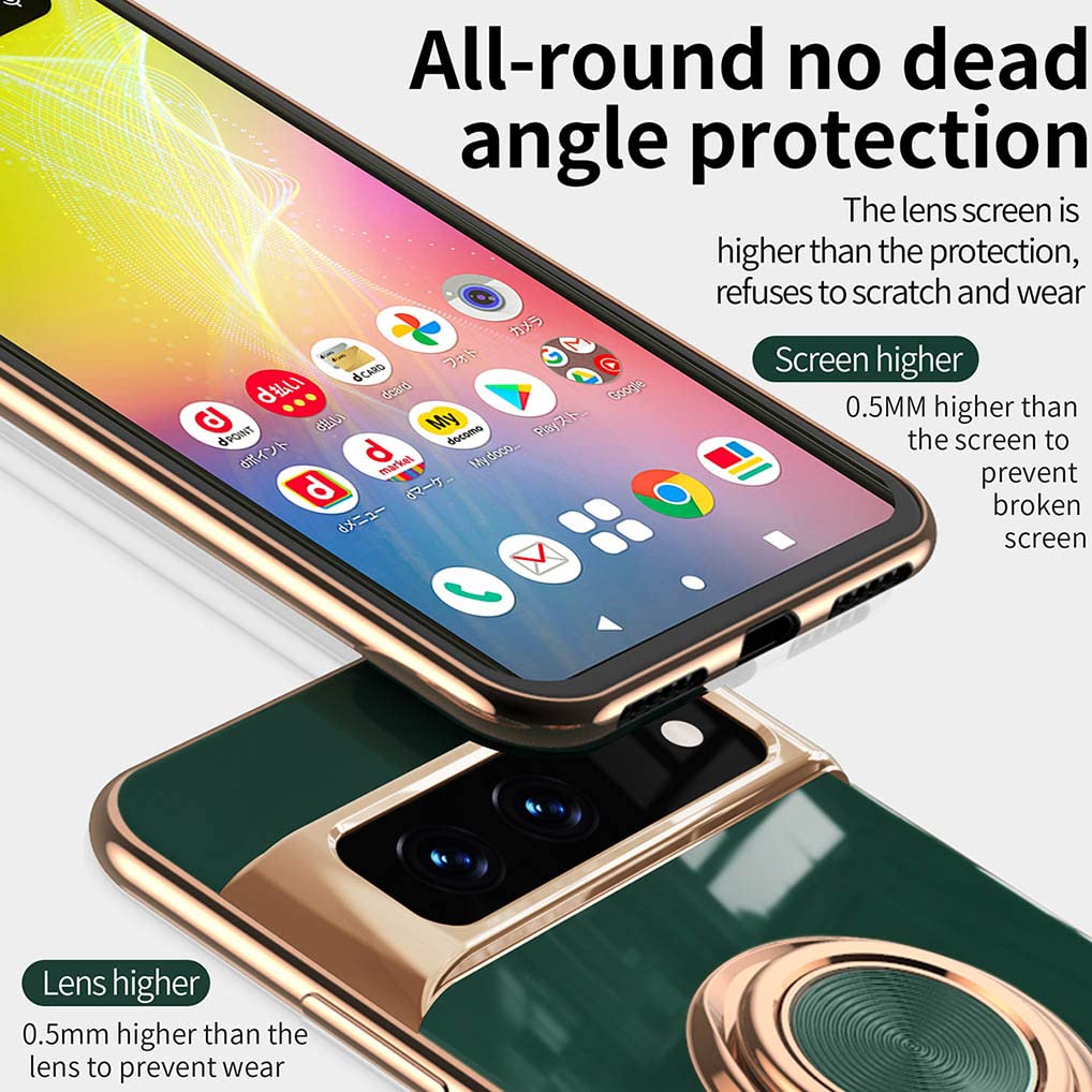 SEAHAI Cover Per Google Pixel 7 Con Anello Supporto 360°, Custodia In Silicone TPU Ultra Sottile, Design Astronauta Placcato, Verde Scuro, Antiurto E Magnetico